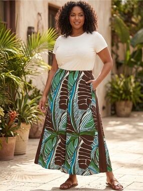 Merona Versailles tropical palm leaf maxi skirt,1X